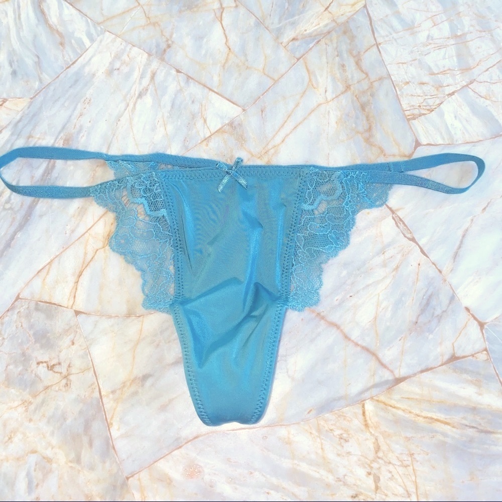 VS DREAM ANGELS Floral Lace-Trim V-String Panty Thong Silky Satin Small